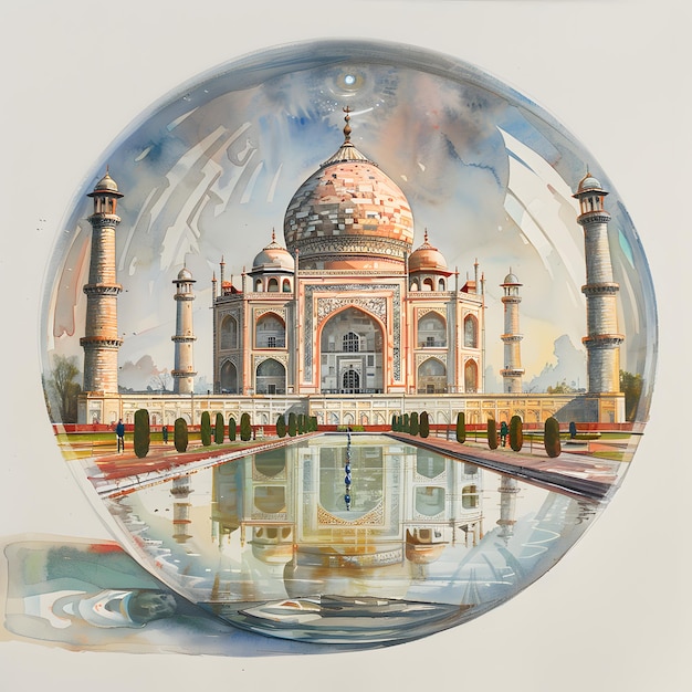 A miniature painting of the taj mahal in a glass ball