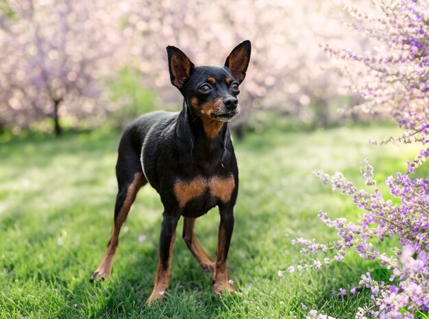 miniature pinscher in nature