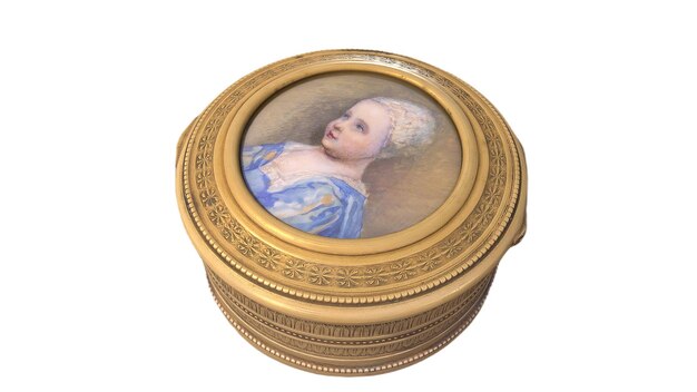 Foto un ritratto in miniatura di una signora in blu