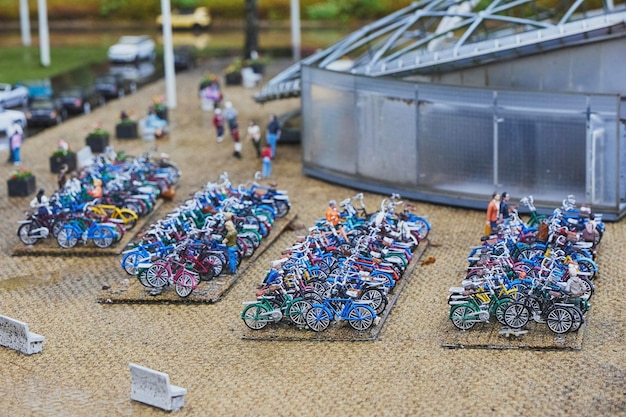 Photo miniature public bicycle parking in an amusement park in netherlands