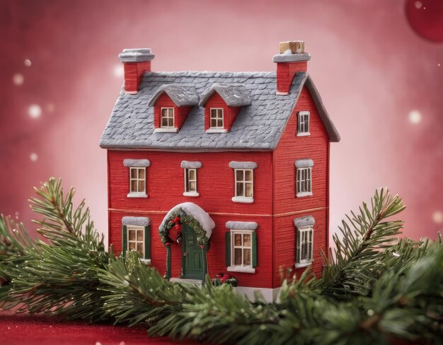 Photo miniature red house in the snow new years atmosphere