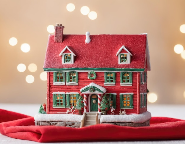 Photo miniature red house in the snow new years atmosphere