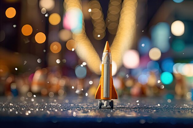 Miniature Rocket bokeh background Generative Ai