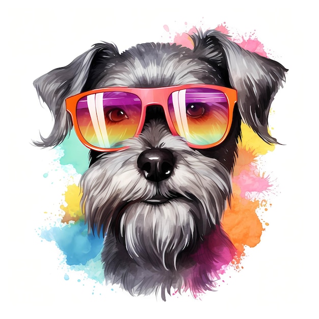 Miniature Schnauzer Cool Dog Schnauzer clipart Watercolor illustration Generative AI