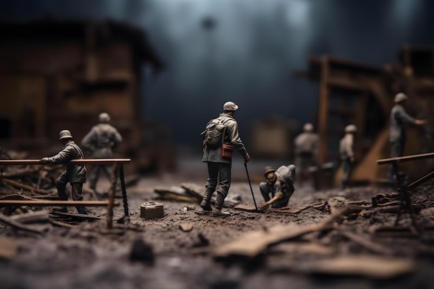 Foto soldati in miniatura sul campo di battaglia