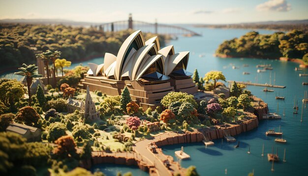 Photo miniature super cute clay world isometric view of sydney cute clay stop motion animation sydney