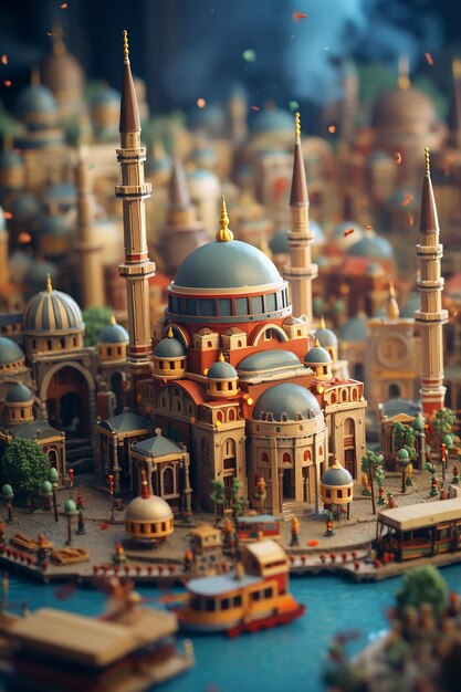 Miniature super cute clay world a toy model of a istanbul city including populer areas