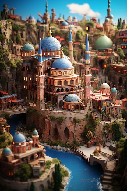 Miniature super cute clay world a toy model of a Istanbul city including populer areas