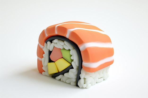 Миниатюрная модель суши 3D на белом фоне