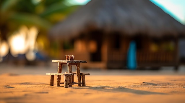 Miniature of table and chairs on tropical beach Vacation concept