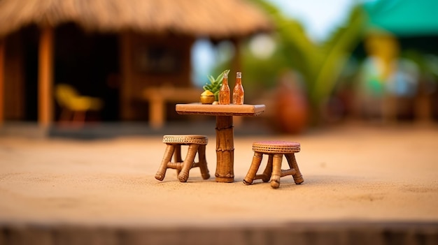 Miniature of table and chairs on tropical beach Vacation concept