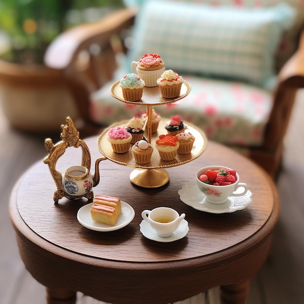 the miniature table there is an afternoon tea