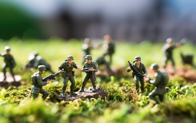 Miniature Toy Soldiers Grass Battlefield