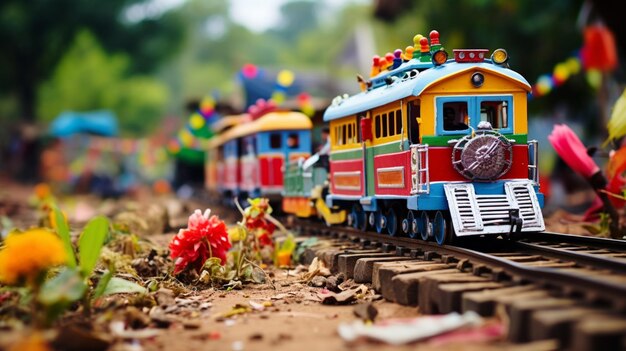 Photo miniature train set hd 8k wallpaper stock photographic