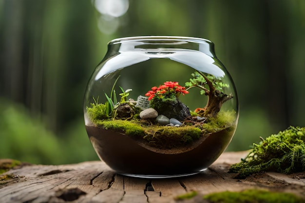 miniature tree and vegetal art in a glass jar