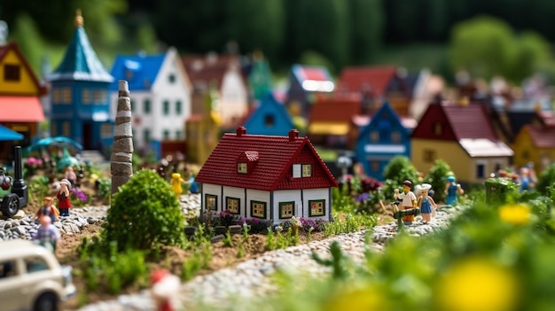 Photo a miniature village with a small village in the background