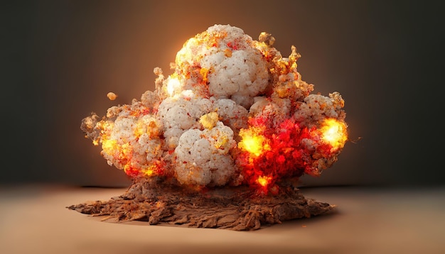 Miniature volcano eruption with dust cloud and flame