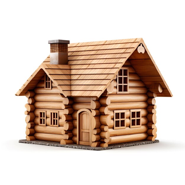Casa in legno in miniatura su sfondo bianco ai design generativo