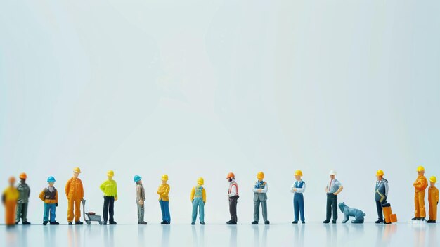 Miniature worker team on white background for Labour Day concept