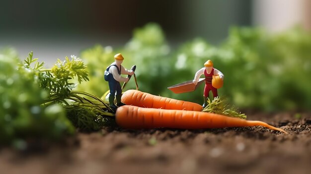 A miniature workers working on carrot