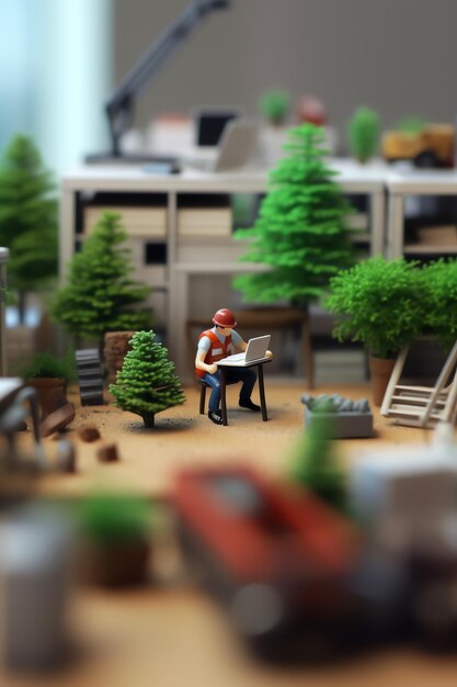 Photo a miniature workers working on office