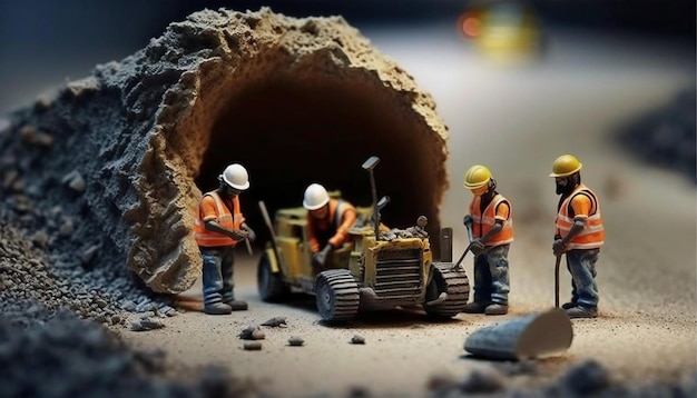 Miniature world photography a crew of tiny workers