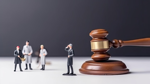 Miniatures with giant gavel for law photo concept