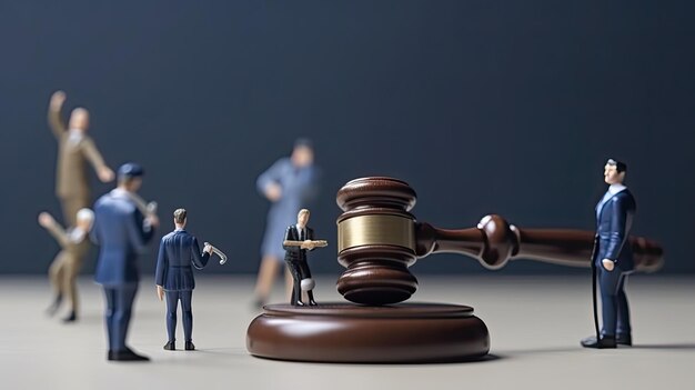 Miniatures with giant gavel for law photo concept