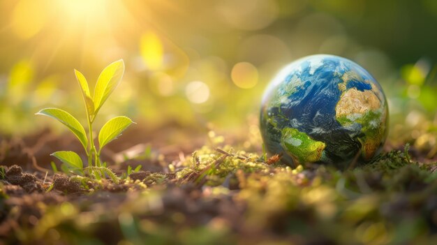 Miniatuur Aarde op Weelderig Groen Land Internationaal Moeder Aarde Dag Concept