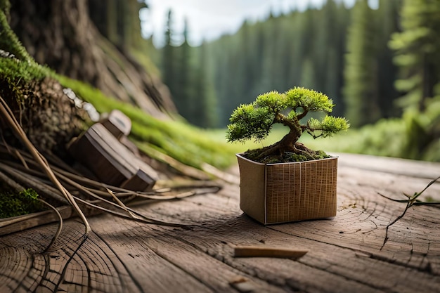 miniatuur plantenkunst in een bos