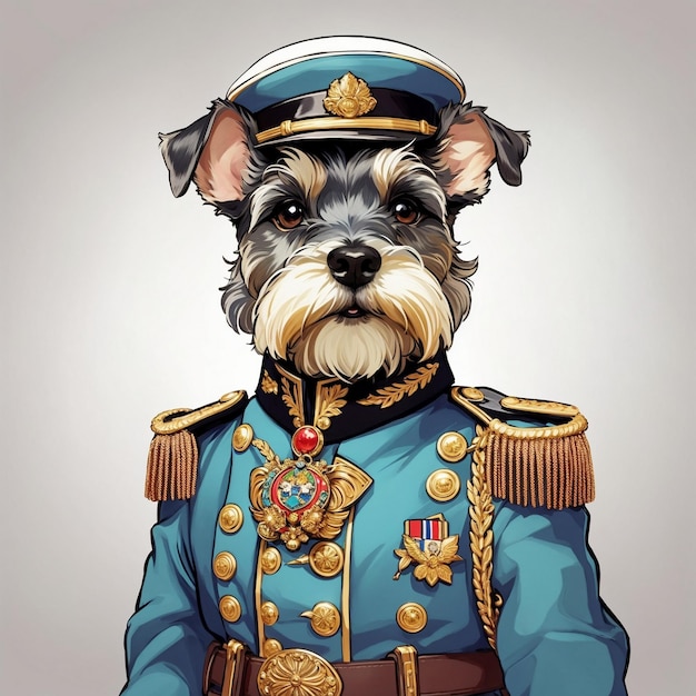 Foto miniatuur schnauzer in een vintage officierspak 1