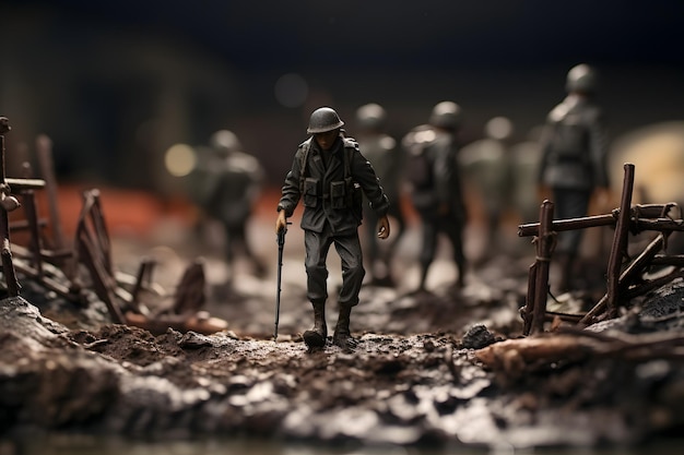 Foto miniatuur soldaten op het slagveld