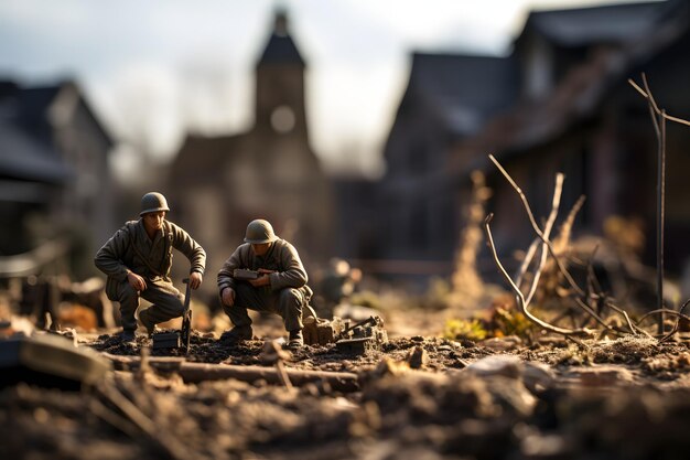 Foto miniatuur soldaten op het slagveld