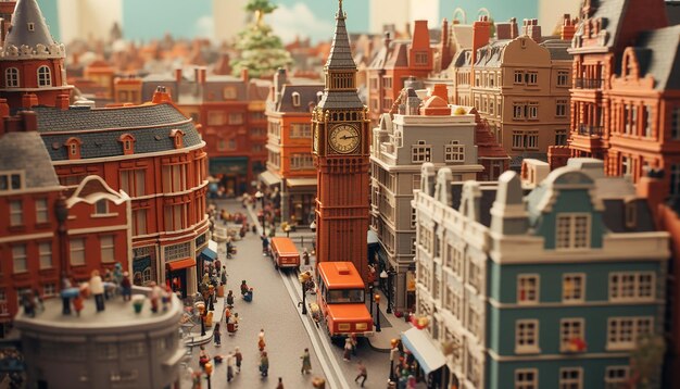 Miniatuur super schattige klei wereld een speelgoed model van een Londense stad met populaire gebieden in de stijl