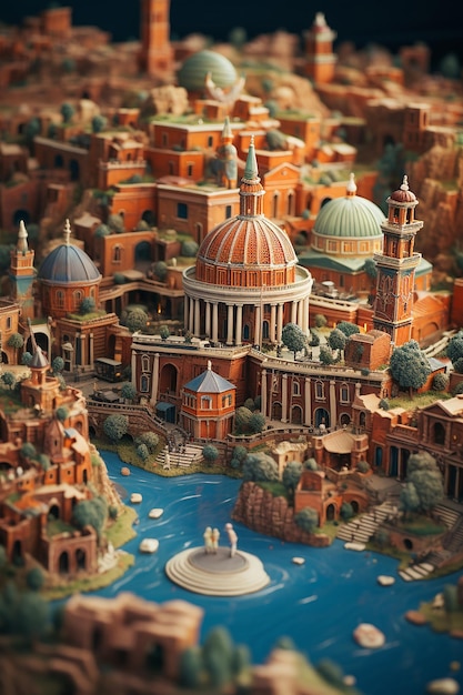 Miniatuur super schattige klei wereld een speelgoed model van een Romeinse stad met inbegrip van populaire gebieden