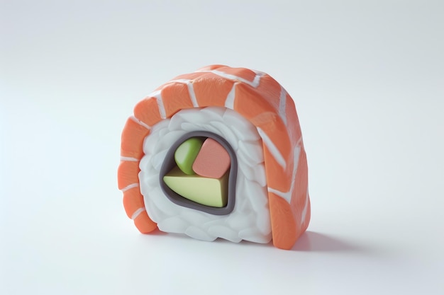 Miniatuur sushi model 3D op witte achtergrond