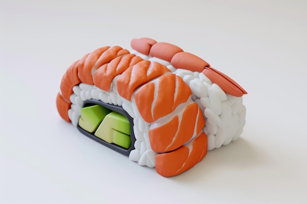 Miniatuur sushi model 3D op witte achtergrond