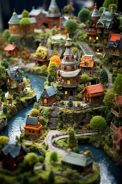 Foto miniatuurfantasiewereld in een notendop