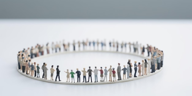 Miniatuurfiguren vormen een enorme ring van mensen.