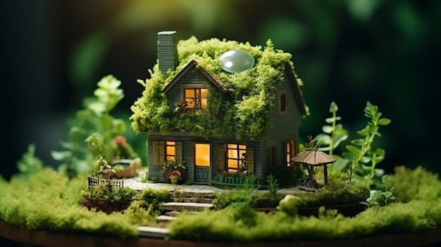 miniatuurhuis in het bos concept van de natuur