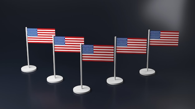 Foto miniatuurpictogrammen op de lijst, 3d. vlaggen van amerika en korea op de rekken.