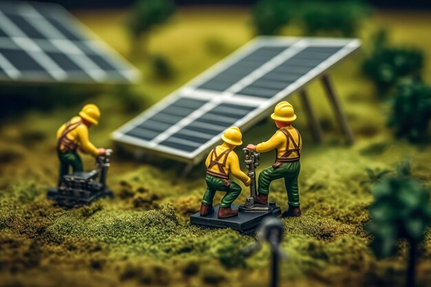 Miniatuurwerkers bij zonnepanelen