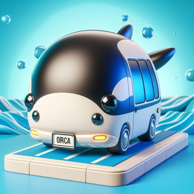 Foto minibus caricature 3d mockup zoals een schattige orca