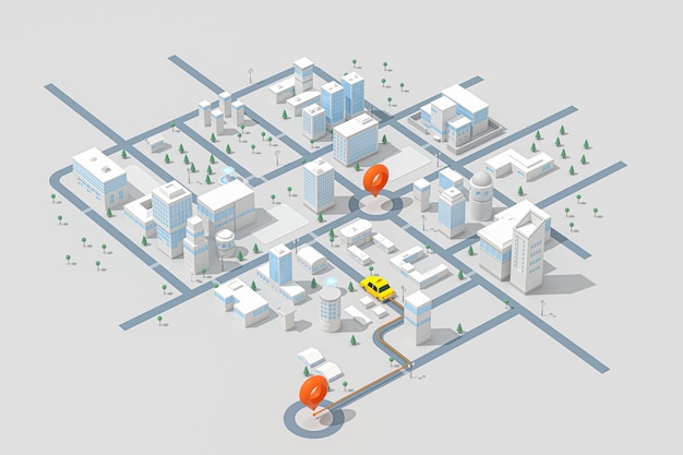 Minicity met een taxivervoer achtergrond 3D-rendering