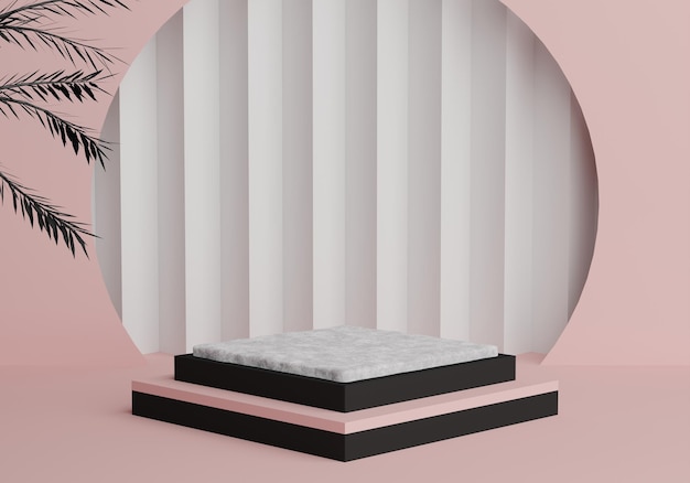 Minimaal 3d-podium met whitewall premium design roze achtergrondkleur combinatie podium