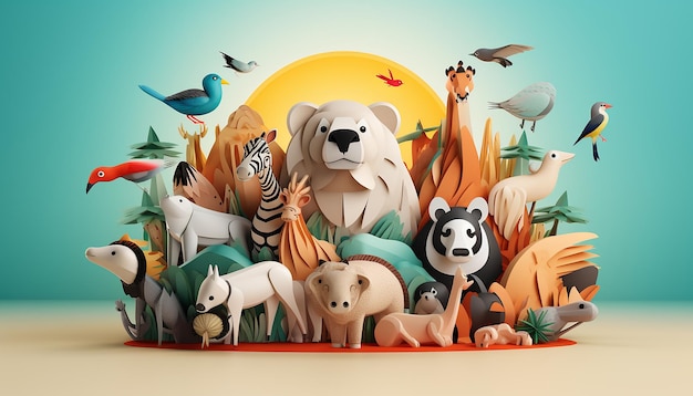 Foto minimaal 3d werelddierendag creatief posterontwerp realistisch renderen