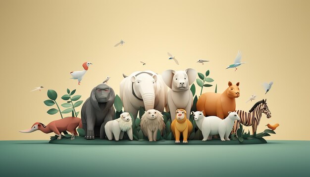 Foto minimaal 3d werelddierendag creatief posterontwerp realistisch renderen