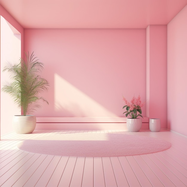 Minimaal concept interieur van levende roze toon op roze vloer en achtergrond