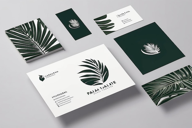 Minimaal palmbladeren logo met visitekaartje sjabloon