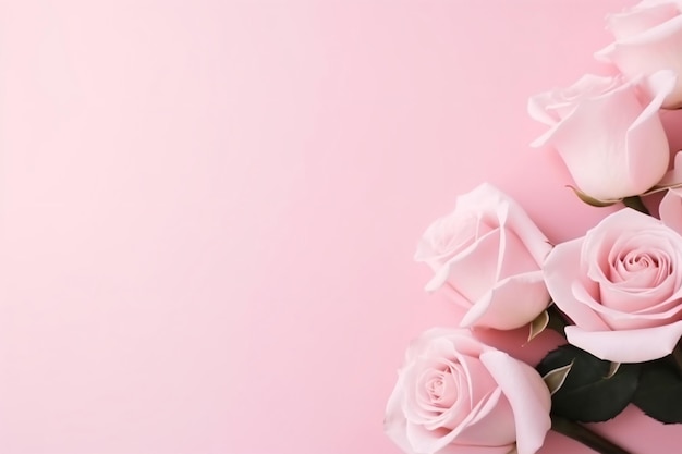Minimaal roze rozen en roze achtergrond kopieerruimte concept